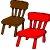 The brown chair is narrower than the red chair.