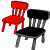 红色椅子比黑色椅子窄。